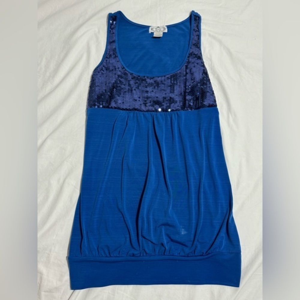 Blue Blouse With Sequin Neck Size L